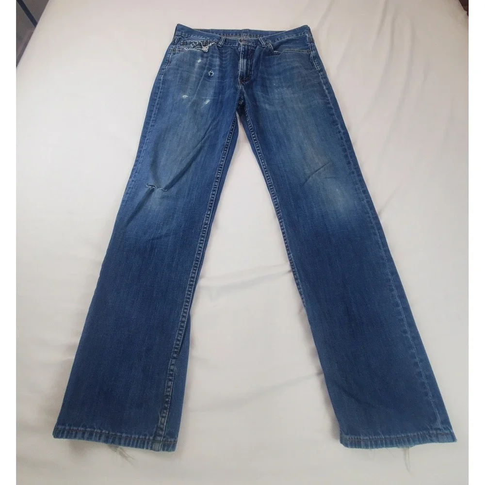 Levis 514 Straight Fit Mens Jeans Blue Medium Wash Distressed 32x30